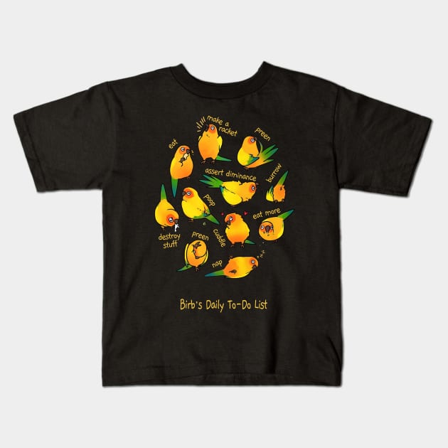 Sun Conure_s Daily To-Do List T-Shirt Kids T-Shirt by TeeLovely